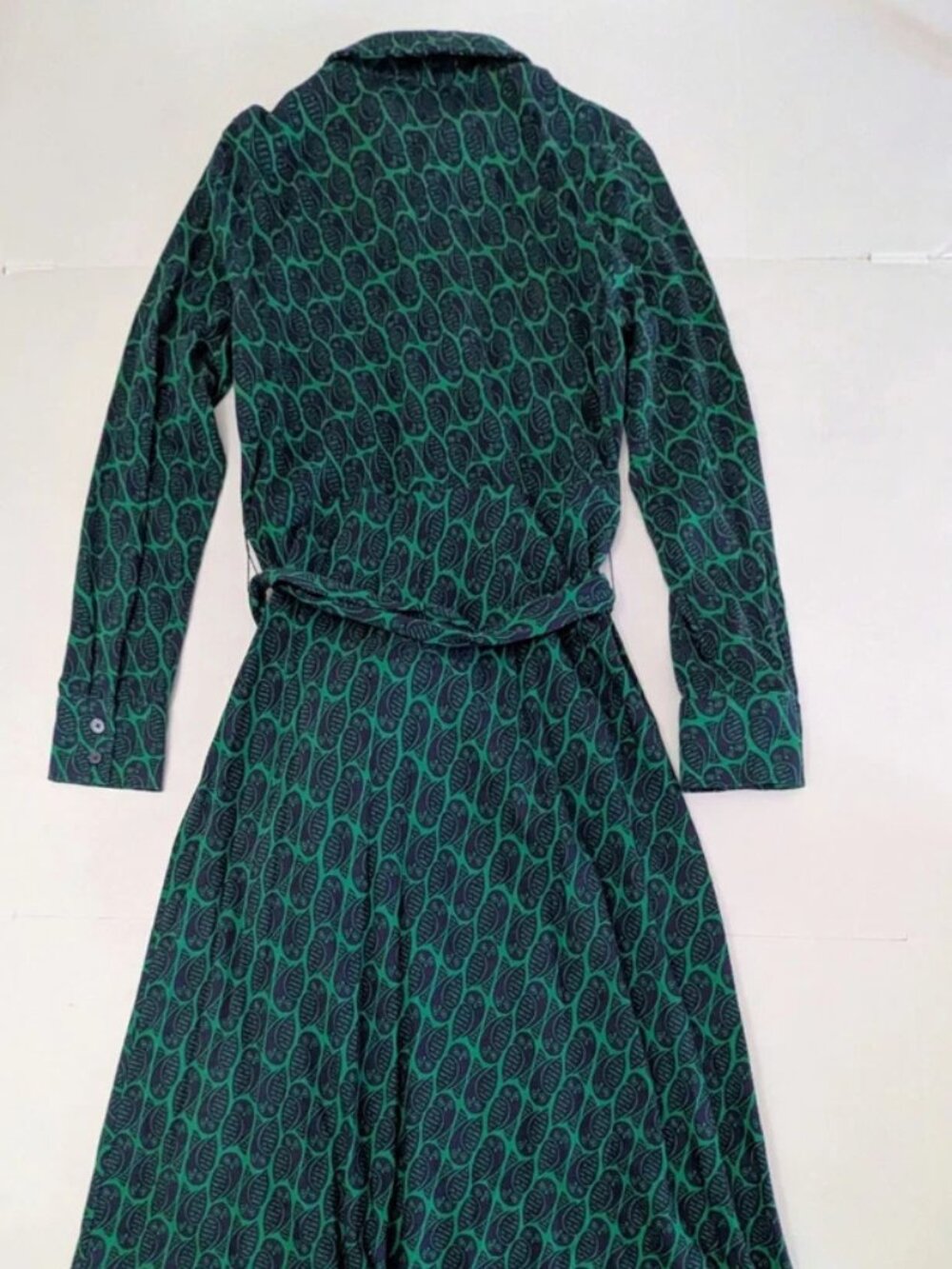 BODEN Laura Jersey Midi Shirt Dress Green Navy Owl Pattern Long Sleeve 8R NWOT - Picture 8 of 12